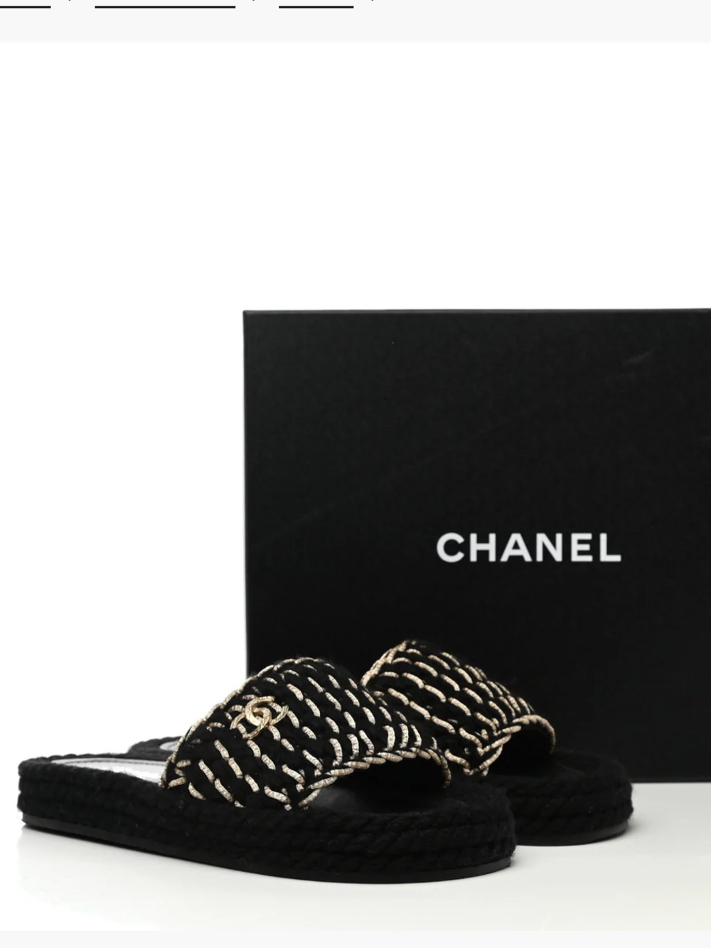 CHANEL Black & Gold Braided Flat Sandals, Knitted Wool Braided Slide Mules 37.5 - Picture 7 of 15
